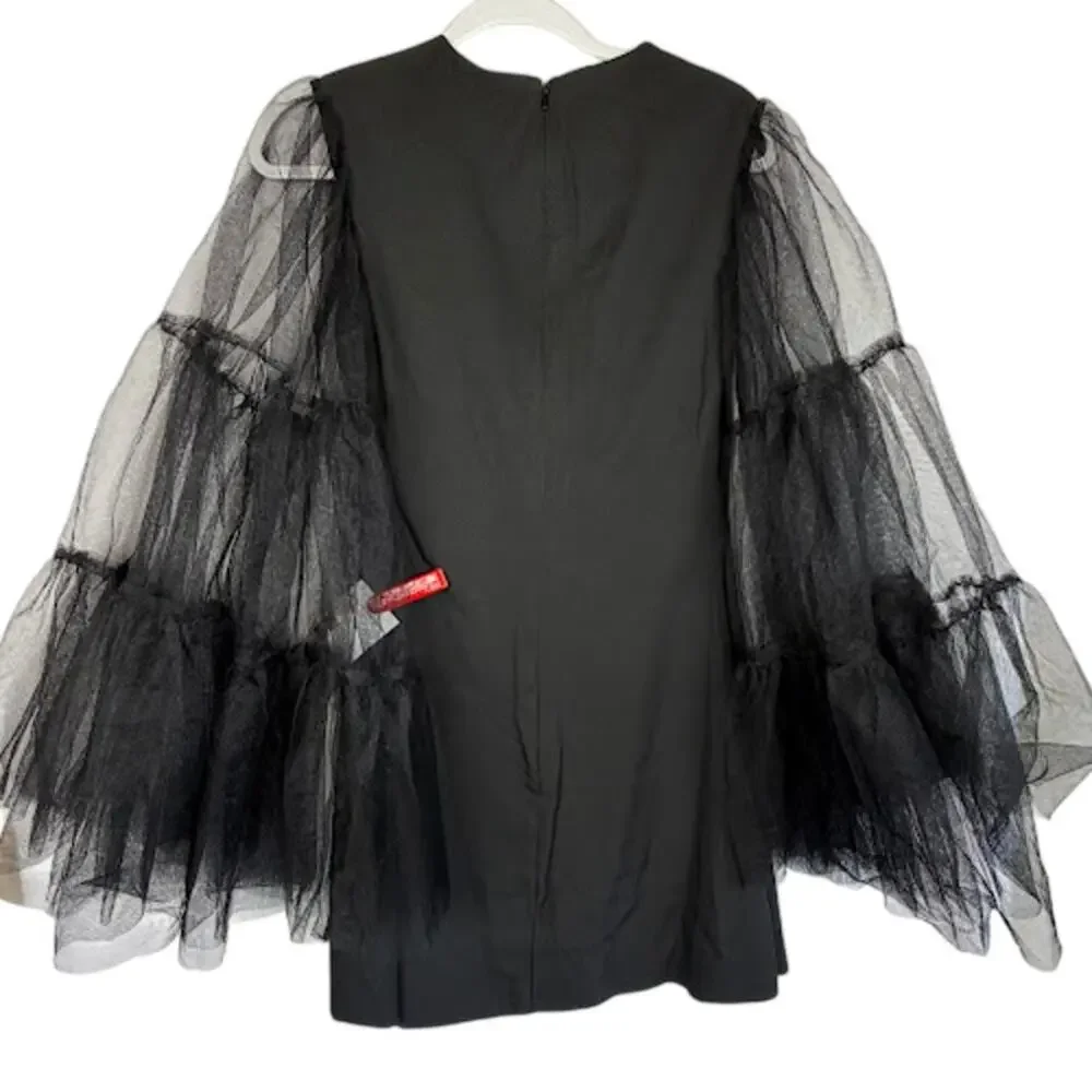 NWT Lena by Mac Duggal 49612 Mini Dress High Neck Flared Sleeve‎ Black Sz 0 $358